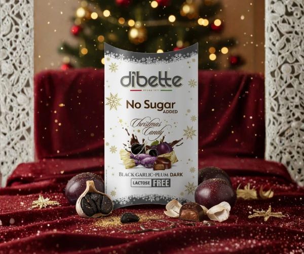 Dibette fekete fokhagymás és szilvás krémmel töltött étcsokoládés szaloncukor